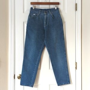 Lee 90's Vintage Slim High Rise Medium Wash Tapered Leg Denim Mom Jeans Blue 8